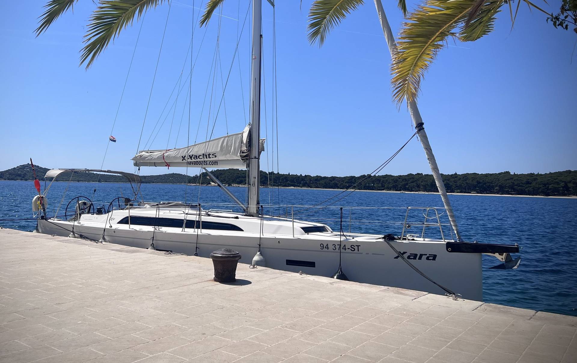 Xara, our X-Yacht X4³ training yacht, moored in Croatia
