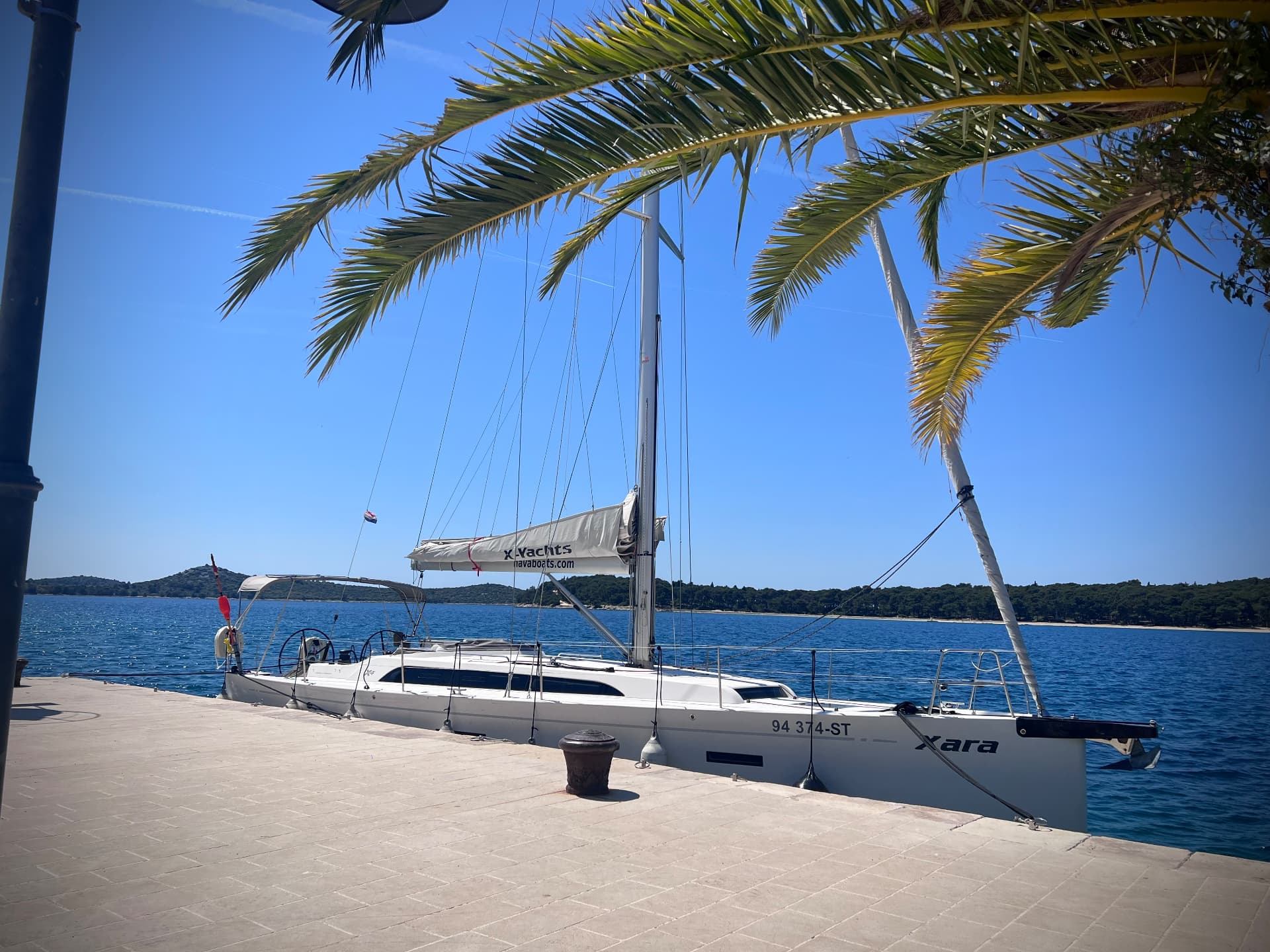 Xara, our X-Yacht X4³ training yacht, moored in Croatia